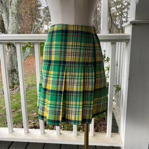 Vintage 70s green plaid pleated mini skirt